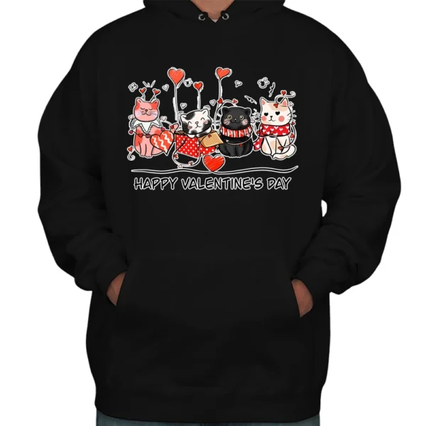 Gifts Cat Happy Valentine's Day Hoodie - Black