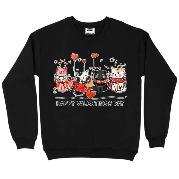 Gifts Cat Happy Valentine's Day Sweatshirt - Black