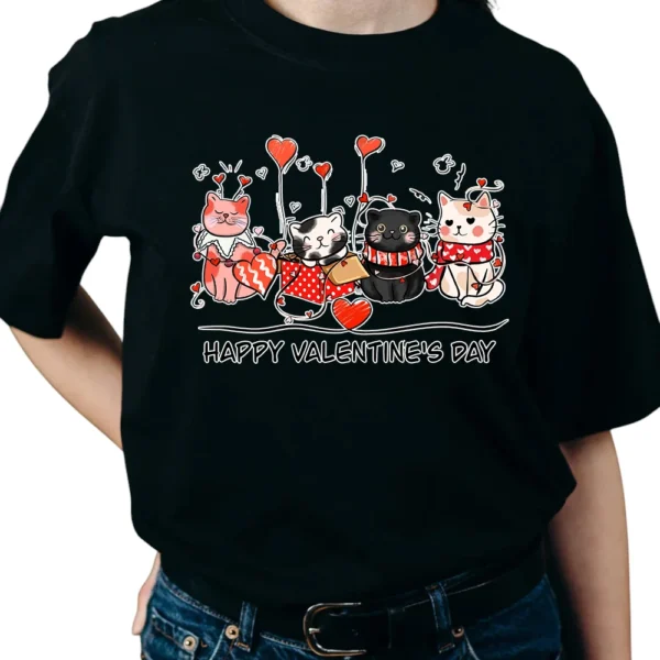 Gifts Cat Happy Valentine's Day TShirt - Black