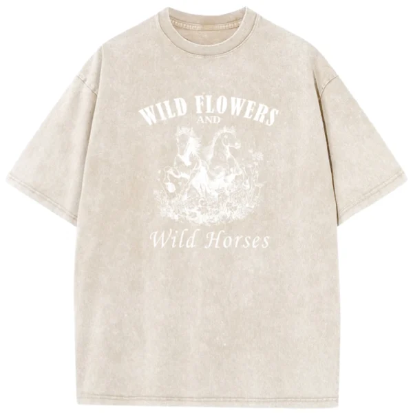 Wild Flowers And Wild Horses Washed T-shirts