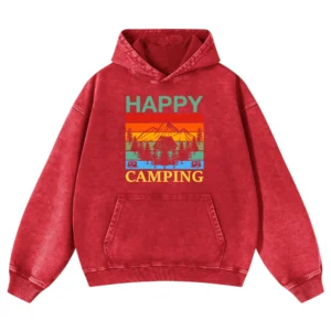 Happy Camping Washed Pullover Hoodie Gift For Friends