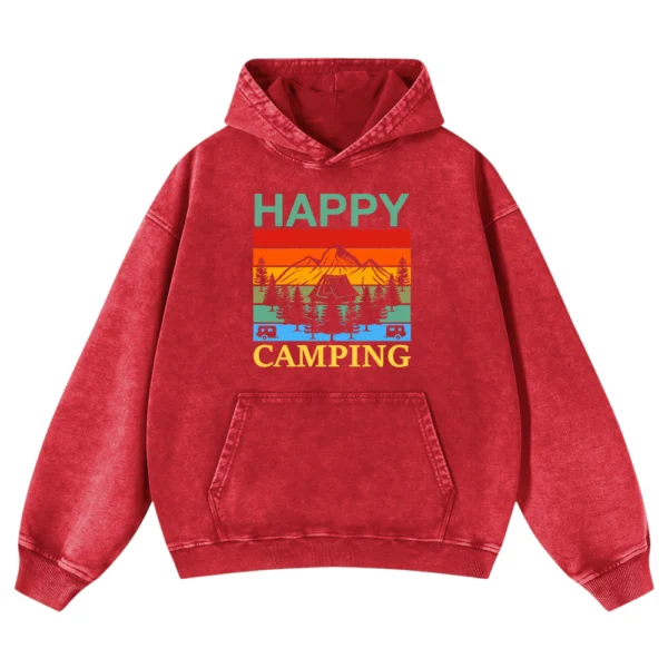 Happy Camping Washed Pullover Hoodie Gift For Friends