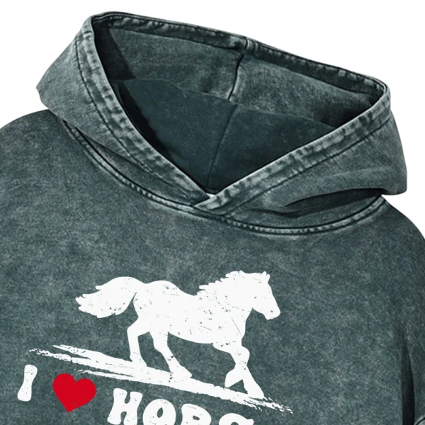 I Love Horse Washed Pullover Hoodie Gift For Friends