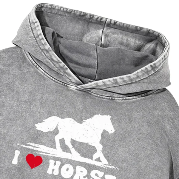 I Love Horse Washed Pullover Hoodie Gift For Friends
