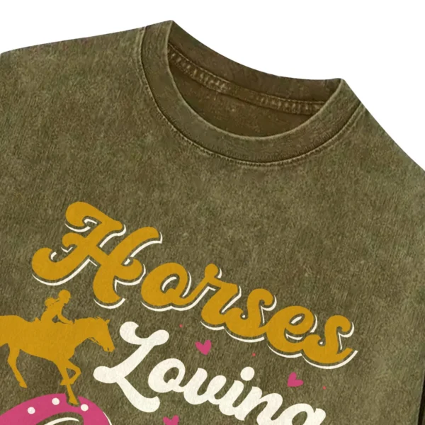 Horses Loving Girl Washed Tshirts Gift For Friends