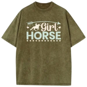 Girl Horse Washed Tshirts Gift For Friends