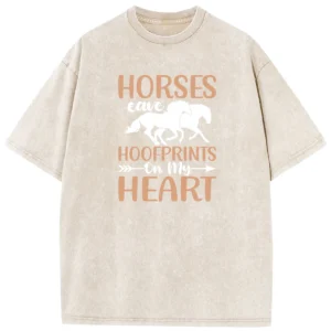 Horse Eave Hoofprints On My Heart Washed Tshirts Gift For Friends