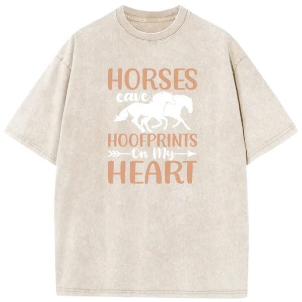 Horse Eave Hoofprints On My Heart Washed Tshirts Gift For Friends