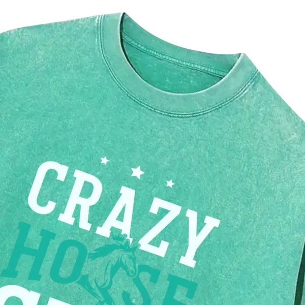 Crazy Horse Girl Washed Tshirts Gift For Friends