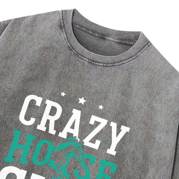 Crazy Horse Girl Washed Tshirts Gift For Friends