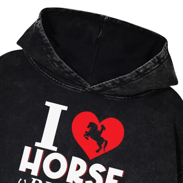 I Horse Riding Washed Pullover Hoodie Gift For Friends