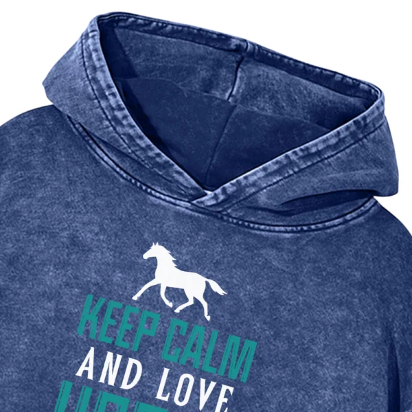 Keep Calm And Love Horse Racing Washed Pullover Hoodie Gift For Friends