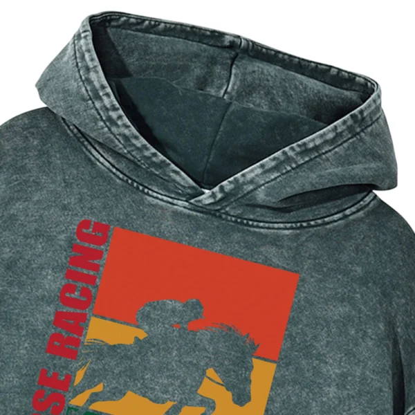 Horse Racing Washed Pullover Hoodie Gift For Friends
