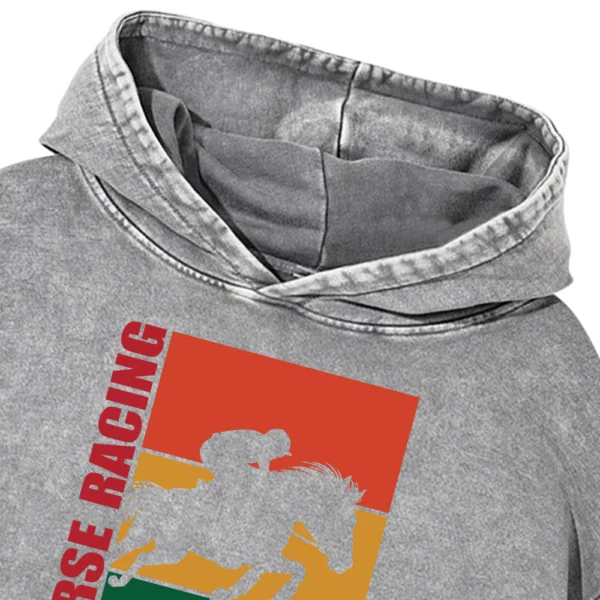 Horse Racing Washed Pullover Hoodie Gift For Friends
