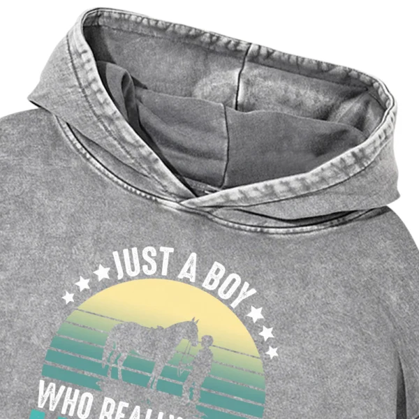 Just A Boy Who Really Loves Horse Washed Pullover Hoodie Gift For Friends