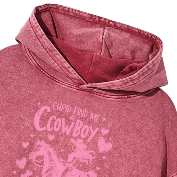 Cupid Find Me A Cowboy Washed Pullover Hoodie Gift For Friends