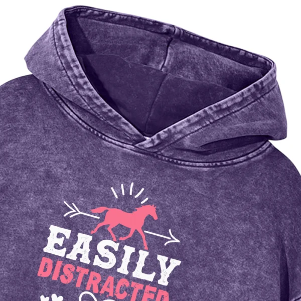 Easily Distracter By Horse Washed Pullover Hoodie Gift For Friends