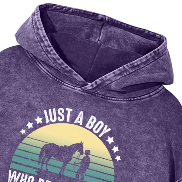 Just A Boy Who Really Loves Horse Washed Pullover Hoodie Gift For Friends