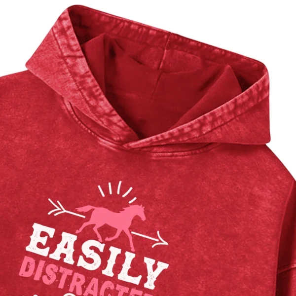 Easily Distracter By Horse Washed Pullover Hoodie Gift For Friends