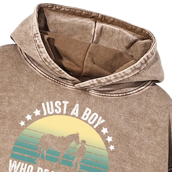 Just A Boy Who Really Loves Horse Washed Pullover Hoodie Gift For Friends