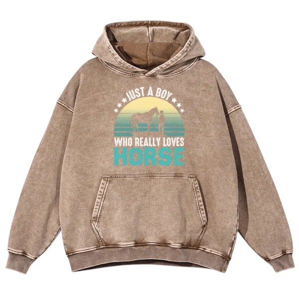 Just A Boy Who Really Loves Horse Washed Pullover Hoodie Gift For Friends
