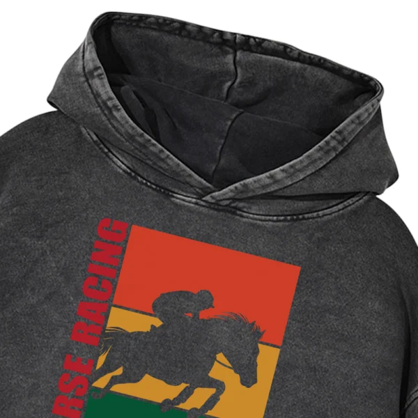 Horse Racing Washed Pullover Hoodie Gift For Friends