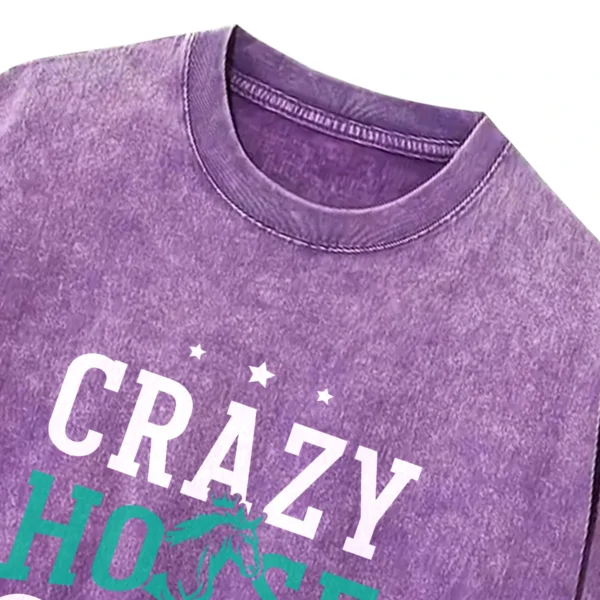 Crazy Horse Girl Washed Tshirts Gift For Friends