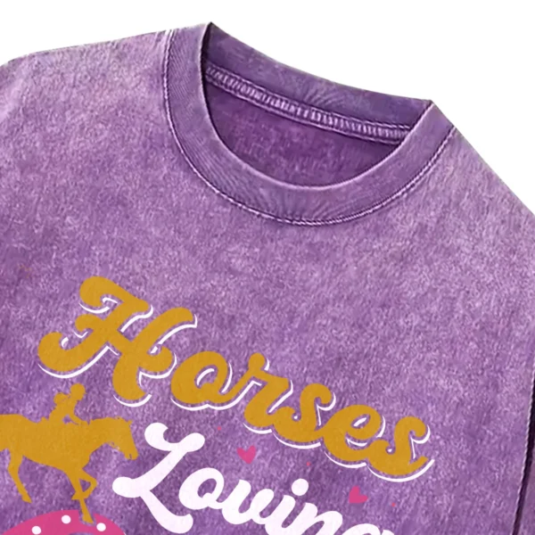 Horses Loving Girl Washed Tshirts Gift For Friends