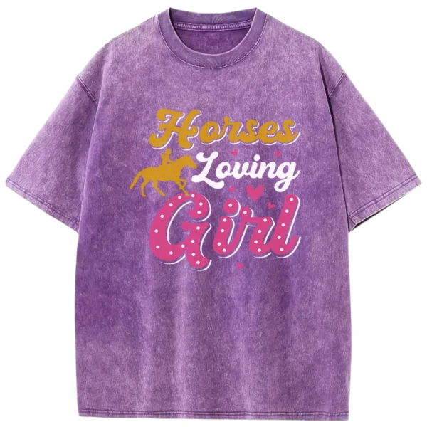 Horses Loving Girl Washed Tshirts Gift For Friends