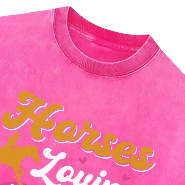 Horses Loving Girl Washed Tshirts Gift For Friends