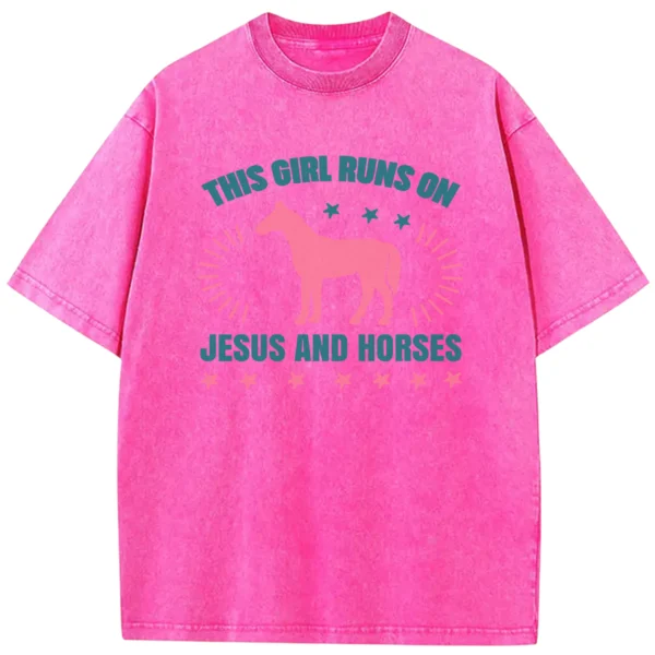 This Girl Runs On Jesus And Horses Washed Tshirts Gift For Friends
