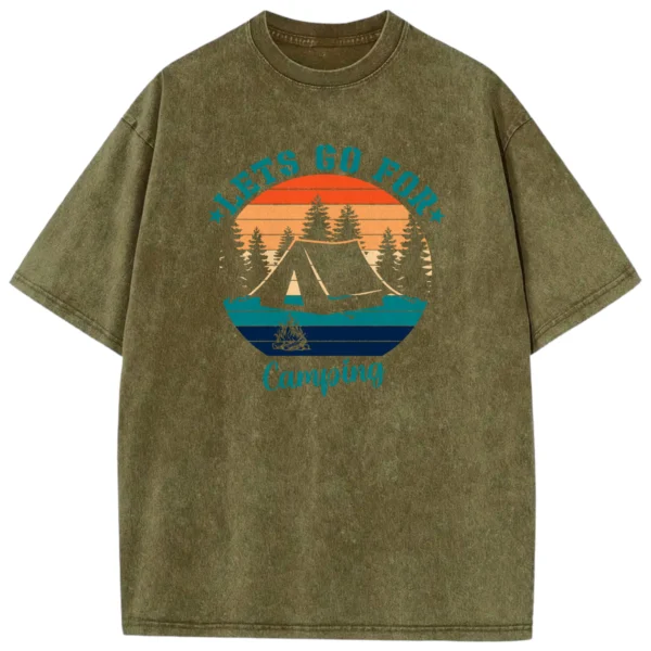 Lets Go For Camping Washed Tshirts Gift For Friends