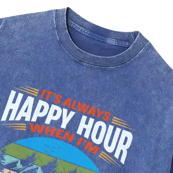 It’s Always Happy Hour When I’m Camping Washed Tshirts Gift For Friends