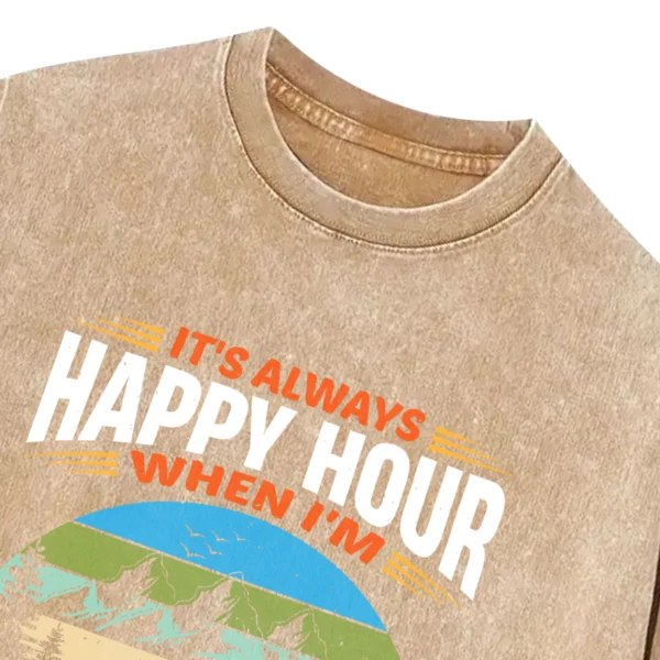 It’s Always Happy Hour When I’m Camping Washed Tshirts Gift For Friends