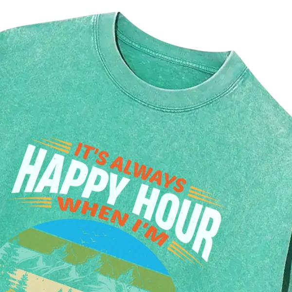 It’s Always Happy Hour When I’m Camping Washed Tshirts Gift For Friends