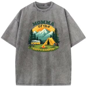 Momma Of The Happy Camper Washed Tshirts Gift For Friends