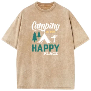 Camping Is My Happy Place Washed Tshirts Gift For Friends