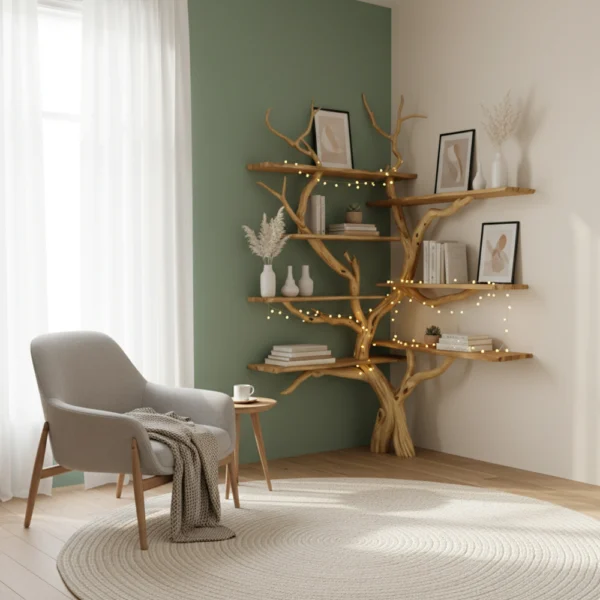 Driftwood Corner Shelf - Handmade Tree-Shaped Bookcase from Reclaimed Wood