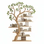 Freestanding Tree Bookshelf - Handcrafted Wooden Sculpture with Leafy Branch Shelves