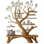 Handcrafted Tree Bookshelf & Bench Set