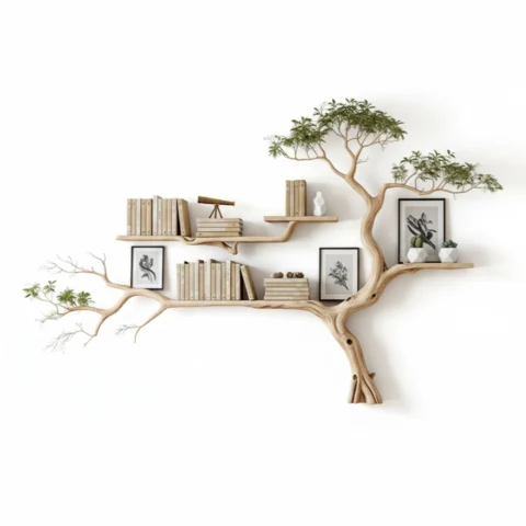 Handmade Tree-Shaped Bookshelf - Natural Wood Wall Shelf For Creative Home Decor