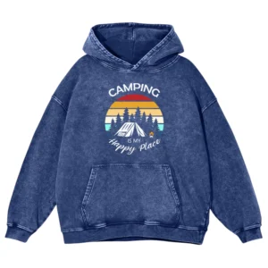 Camping Is My Happy Place Vintage Washed Pullover Hoodie Gift For Friends