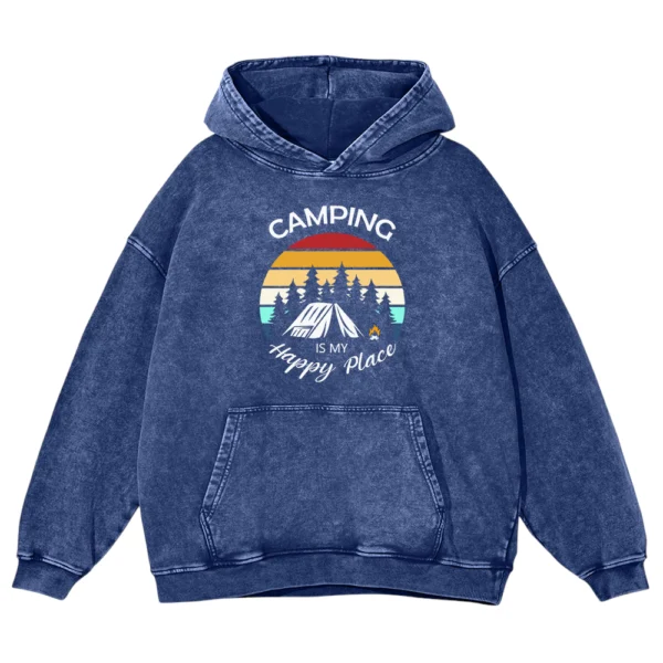 Camping Is My Happy Place Vintage Washed Pullover Hoodie Gift For Friends