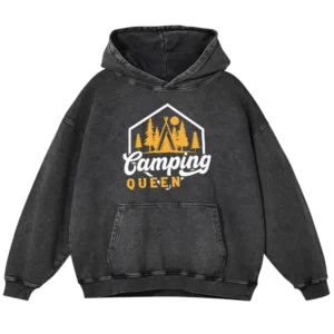 Camping Queen Washed Pullover Hoodie Gift For Friends