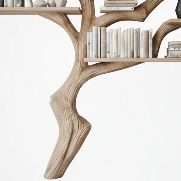 Large Tree-Shaped Wooden Bookshelf – Unique Wall-Mounted Bookcase with Branch Shelves