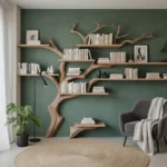 Large Tree-Shaped Wooden Bookshelf – Unique Wall-Mounted Bookcase with Branch Shelves