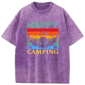 Happy Camping Washed Tshirts Gift For Friends