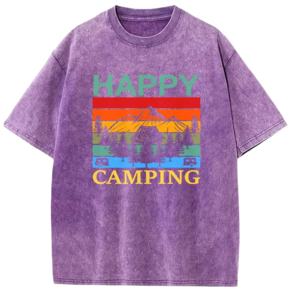 Happy Camping Washed Tshirts Gift For Friends