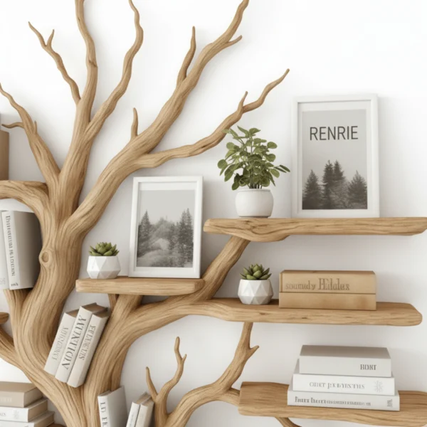 Rustic Wooden Oak Book Shelf tree craft for indoor living room Corner Indoor