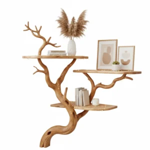 Tree-Shaped Driftwood Bookshelf | Handmade Wall Shelf from Natural Branches